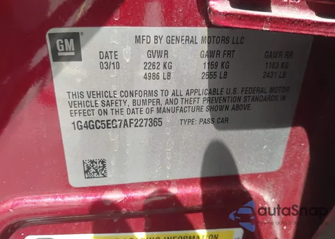 2010 Buick Lacrosse Cxl z USA, uszkodzony, nr VIN 1G4GC5EG7AF227365